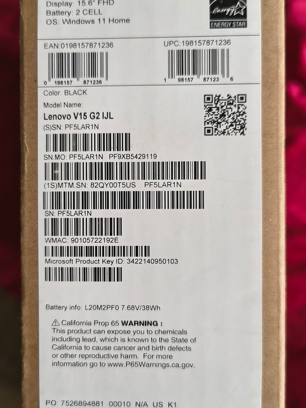 Lenovo V15 G2 IJL Laptop Box Label in Black Open Box